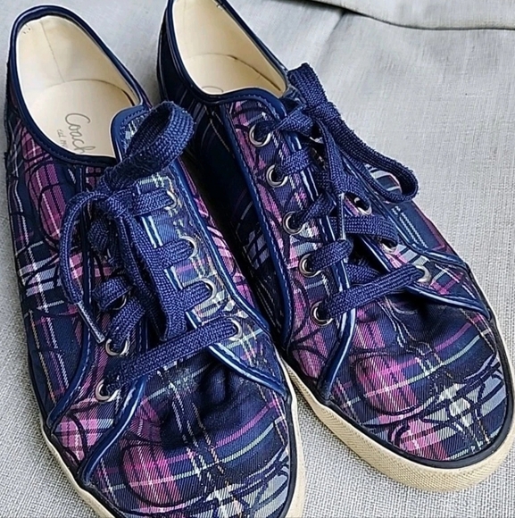 Coach Lowline Low Top Plaid  sneakers Blue Pink  LACE UP  11 B - Picture 1 of 4